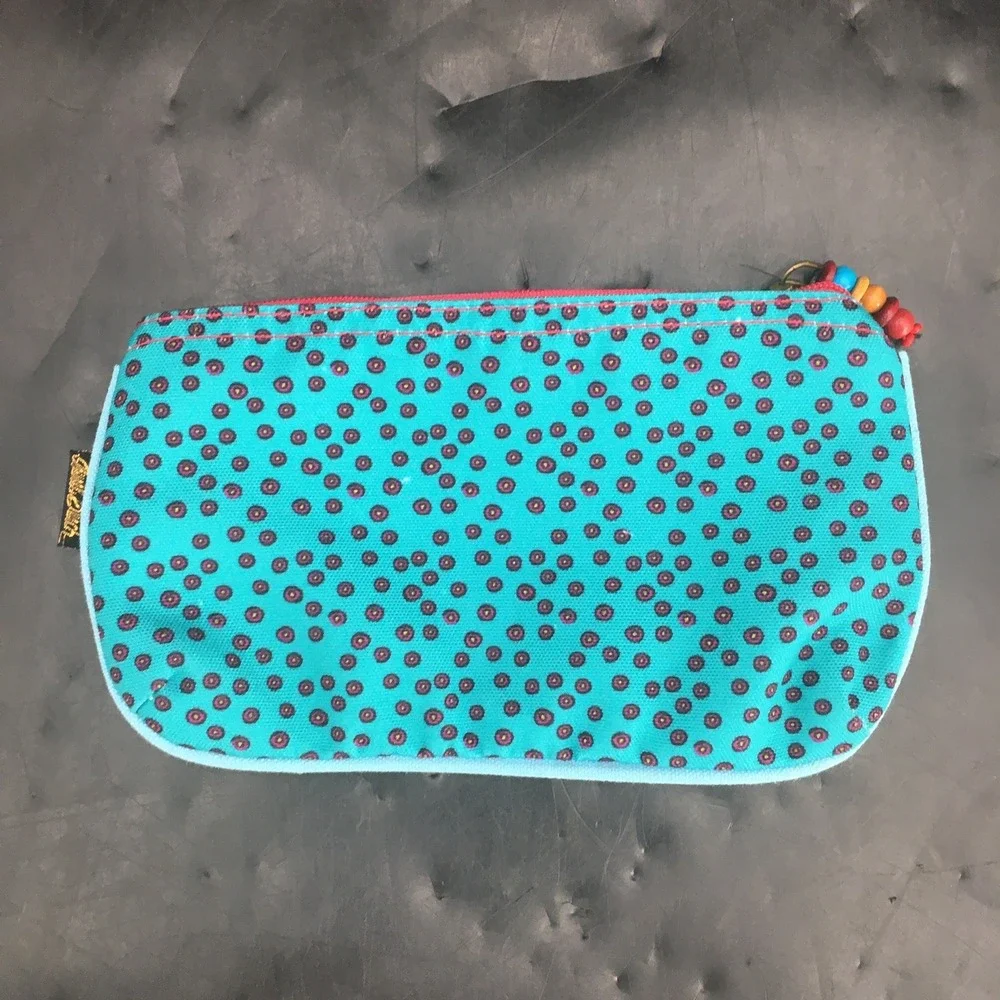 Laurel Burch‎ Colorful Cat Zipper Pouch Coin Purse Cosmetic Bag w/ Beaded Pull